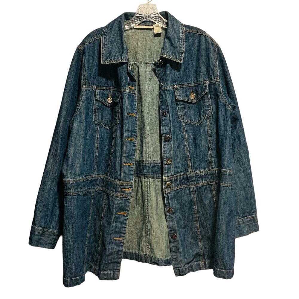 ROAMANS Jean Jacket 18W Blue Denim Chest Pockets Metal Buttons Casual Chore Coat